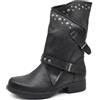 IF Fashion Scarpe Da Donna Stivali Stivaletti Biker Fibbie Anfibi Al Polpaccio Largo Con Borchie 647-2 Nero N.36