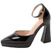 Lroey Reoly Sandali con Tacco Alto Donna, Sandali Appuntito Eleganti Tacco a Blocco Scarpe da Sposa con Plateau Fibbia con Cinturino Alla Caviglia 027 Nero Numero 34 EU