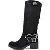 IF Fashion Scarpe Stivali da Donna Al Polpaccio Biker Motociclista Con Fibbie Anfibi Camoscio 660-5 nero N.38