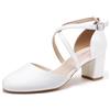 Greatonu Bianche Scarpe col Tacco Donna Eleganti Decollete a Cinturini Incrociati Punta Chiusa Sandali con Tacco da Sposa Decolte Tacco Medio Largo
