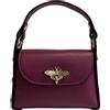 Modarno mini borsa in Vera pelle dollaro con chiusura a moschettone a forma di ape, borchie laterali, catena metallica rimovibile, manico in pelle (Vino)