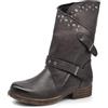 IF Fashion Scarpe Da Donna Stivali Stivaletti Biker Fibbie Anfibi Al Polpaccio Largo Con Borchie 647-2 Testa di moro N.38