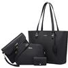 NICOLE & DORIS Borsa Donna Tracolla Grande Borsa a Mano Set 4 pezzi Borsa e Portafoglio Borsa Shopper Borsetta a Spalla Elegante Borse Tote per Lavoro Shopping Viaggi Nero