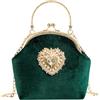 CRFASIBE Pochette Velluto Donna, Borsa da Sera Kiss Lock con Catena | Pochette Vintage con 120cm Catena Removibile, Versatile, Piccola Clutch Elegante per Balli, Matrimoni, Cerimonia, Formale