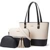 AioTio Borsa Donna Set Borse a Mano Borse a Tracolla Grande Borse a Spalla Borse Tote in Pelle PU Borse Donna Elegante 3 Pezzi Set (3pcs Set, Bianco Nero)