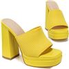 Azmodo Eleganti Sandali Donna Con Tacco Alto E Tacco Grosso, Con Plateau, Estivi, Senza Lacci, Con Zeppa E Tomaia In Maglia, Alla Moda, Eleganti Scarpe Da Sera, Giallo, 9-9.5