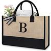 TOPDesign Borsa tote iniziale in iuta/tela, borsa regalo personalizzata, adatta per matrimoni, compleanni, spiaggia, vacanze, è un ottimo regalo per donne, mamme, amici, damigelle d'onore (Lettera B)