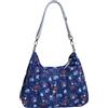Florence Happy @ England Borsa a tracolla reversibile a tracolla con zip in tela di lino velluto a coste a righe floreali, Fiore di zaffiro, Medium