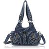 Angel Kiss Borse da donna piccole borse a tracolla Hobo in pelle Vagen multi-tasca tote bag con cerniera, Blu denim