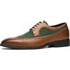 ZUZALA Scarpe Eleganti da Uomo Allacciate Bicolore con Punta Ad Ala Scarpe Derby Marrone E Verde Tacco Alto in Ecopelle Suola in Gomma Parte Bassa Antiscivolo Antiscivolo Business