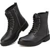 ziitop Stivali da donna impermeabili da donna stivaletti neri con lacci laterali con cerniera laterale da donna plateau in pelle stivaletti corti, Nero , 7.5 UK