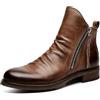 DJFOG Stivali Medi da Uomo Stivaletti con Cerniera Laterale Scarpe Eleganti Formali con Tacco in Pelle Scarpe Classiche,Marrone,45 EU