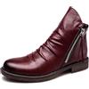 DJFOG Stivali Medi da Uomo Stivaletti con Cerniera Laterale Scarpe Eleganti Formali con Tacco in Pelle Scarpe Classiche,Rosso,43 EU