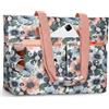 ENONEO Borsa Mare Donna Grande XXL Famiglia Borsa Spiaggia con Cerniera & Tasche Multiple, Pieghevole Borse da Viaggio Beach Tote Bag Shopper (Fiori Grigi)