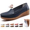 ZPLMIDE Mocassini da donna in pelle, ortopedici con zeppa, mocassini classici senza lacci, scarpe da barca da passeggio, casual, per guida, ufficio, infermieristica, Blu scuro, 43 EU