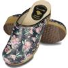 BeComfy Zoccoli da Donna con Suola in Legno Vera Pelle Bianco Fiori Colorati Stelle 35 36 37 38 39 40 41 EU (Nero Rosa, 37 EU)