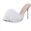 JOEupin Sandali da donna con tacco grosso e piume soffici trasparenti, bianco, 39 EU