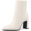 QUEEN HELENA Tronchetti con Tacco Stivaletti a Punta Chiusa Casual Donna K3422 (Beige Pu, Sistema Taglie Calzature EU, Adulto, Donna, Numero, Media, 37)