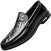 ANUFER Uomo Elegante Coccodrillo Goffratura Piani dei Mocassini Pelle Verniciata Slip-on Formale Scarpe da Sera SN01425 Nero EU43