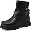 QUEEN HELENA Stivaletti Biker Stivali Bassi con Doppia Fibbia Donna X33-96 (Nero, Taglia unica, Sistema Taglie Calzature EU, Adulto, Donna, Numero, Media, 37)
