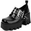 Eestfy Mocassini Donna con Plateau in Pelle Verniciata Punta Quadrata Tacco Largo con Fibbia Stile Gothic Punk per Ufficio Quotidiano O Feste,Nero,36 EU