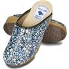 BeComfy Zoccoli da Donna con Suola in Legno Vera Pelle Bianco Fiori Colorati Stelle 35 36 37 38 39 40 41 EU (Nero Blu, 39 EU)