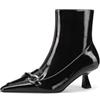 QUEEN HELENA Tronchetti con Fibbia Stivaletti a Punta con Tacco Donna K3467 (Nero Vernice, Sistema Taglie Calzature EU, Adulto, Donna, Numero, Media, 38)