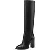 QUEEN HELENA Stivali al Ginocchio con Tacco Alto Donna K3221 | Stivali ecopelle, fodera sintetica, suola in gomma, tacco a blocco 10 cm, gambale al ginocchio, punta arrotondata