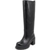 QUEEN HELENA Stivali Alti di Pelle con Tacco Plateau Biker Invernali Donna QH22L291 (Nero, numeric_36)