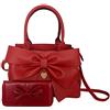 AlwaySky Borsa a mano da donna, set da 2 pezzi, grande fiocco e nodo in pelle PU con manico superiore, borsa di design, pochette portafogli per donna, Rosso (Rosso-1), 33 EU