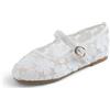 Feversole Girls Cute Dress,Ragazze Mary Jane Strap Scarpe Basse Ballerine da Principessa Scarpe da Scuola Piatte Fiore Nero Cinturino Elastico in Pizzo Bianco 34 EU