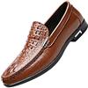 ANUFER Uomo Elegante Coccodrillo Goffratura Piani dei Mocassini Pelle Verniciata Slip-on Formale Scarpe da Sera SN01425 Marrone EU42