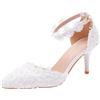 Jamron Donna Elegante Tacco a Spillo Décolleté a Punta con Cinturino alla Caviglia Pizzo Perle Scarpe da Sposa Bianco SN0703212-1 EU38