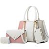 AioTio Borsa Donna Set Borse a Mano Borse a Tracolla Grande Borse a Spalla Borse Tote in Pelle PU Borse Donna Elegante 4 Pezzi Set (4pcs Set, Bianco)