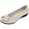 Jamron Donna Vera Pelle Scarpe Comode Suola Morbida Fiore Ballerine Tacco Basso a Zeppa Pumps Pantofole Beige SN070358 EU42