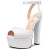 Castamere Donna Chunky Blocco Alto High Piattaforma Tacco Heel Aperte sulla Punta Sandali Cinturino alla Caviglia Slingback Fibbia Feste Scarpe Bianco 35 EU