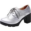 Jamron Donna Tacco a Blocco Allacciare Brogues Derby Pumps Scarpe da Sera Argento SN02955 EU38.5