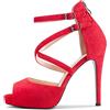 Castamere Donna Spillo Alto High Tacco Heel Aperte sulla Punta Sandali Cinturino Incrociato Two-Piece Fibbia da Matrimonio Ufficio Feste Sexy Scarpe Rosso 45 EU