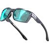 ATTCL Occhiali da sole sportivi polarizzati da uomo con protezione UV400, Montatura grigia trasparente/lente blu (a specchio), Medium