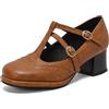 Gicoiz Tacco a Blocco Mary Jane Donna Punta Rotonda Lovely con Cinturino alla Caviglia Pumps Comfy T Bar Sposa Lovely Plateau Fibbia Pumps Chiuse Davanti Marrone Numero 6-40