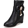 Lroey Reoly Stivaletti da Donna con Zeppa, Stivaletti da Festa Punta Rotonda Tacco Medio Stivali Corti Zip Bowknot, X14688Wp Nero Numero 44 EU