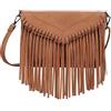 HDE - Borsa bohémien da donna con frange, in pelle PU, a tracolla, vintage, a busta, con patta piccola, stile western, Colore: marrone caramello., Taglia unica