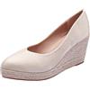 Generisch Ballerine da donna eleganti con zeppa décolleté slip-on scarpe singole in pizzo sandali chiusi con tacco alto scarpe da sera eleganti, beige., 38 EU