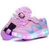 KOWO Scarpe LED,Scarpe da Skateboard a LED Light-UP,per Ragazze Unisex per Bambini,Ruote Doppie Singole,Luce 7 Colore Ricaricabili USB,Scarpe da Cross Sportive All'aperto