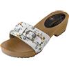 APREGGIO Zoccoli da Donna in Pelle Liscia - Eleganti Sandali Estivi da Donna con Tacco Alto - Stile Svedese - Punta Aperta - Suola in Legno - per L'Estate - Bianco con Fiori