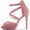Castamere Donna Spillo Alto High Tacco Heel Aperte sulla Punta Sandali Cinturino Incrociato Two-Piece Fibbia da Matrimonio Ufficio Feste Sexy Scarpe Rosa A 38 EU