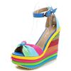 Fujian Friday Sandali estivi Scarpe da donna con piattaforma Peep Toe 13CM Tacchi alti Zeppe Scarpe Rainbow Bow-2021-2 Blu, 36