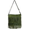 Modarno Borsa a tracolla con frange in camoscio - borsa tracolla donna in pelle scamosciata (Verde Foglia)