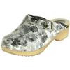 APREGGIO - Zoccoli Donna in Pelle Liscia - Sabot Donna Estive Eleganti con Tacco Alto - Stile Svedese - Punta Chiusa - Suola in Legno - Ideali per L'Estate - in Fiori Grigi - Taglia 40 EU