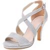 Lroey Reoly Sandali con Tacco Alto Donna, Sandali Peep Toe Moda Tacco a Spillo Scarpe da Sposa con Plateau Fibbia Criss Cross Strap Brillantini 038 Argento Numero 32 EU